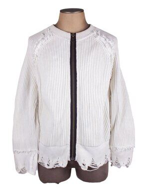 HAIDER ACKERMANN White Distressed Cotton Cashmere Zip Cardigan Sz M